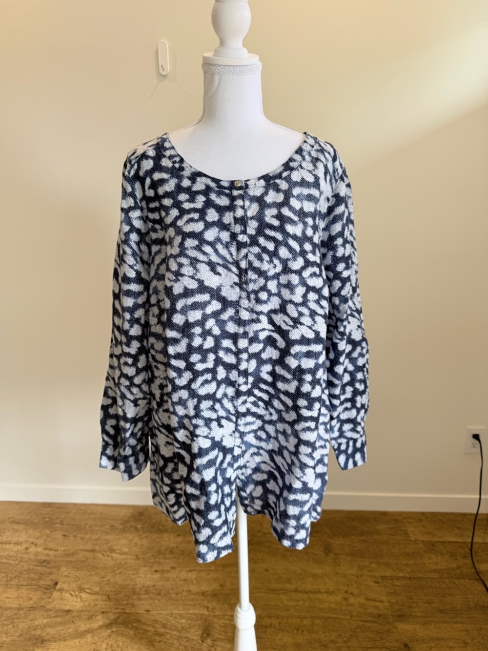 JM Collection Leopard Print Button Down Shirt Lagenlook Linen Blend Size 2X